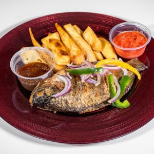 Ghana Jollof-Fried Yam Special with Tilapia, Red Snapper