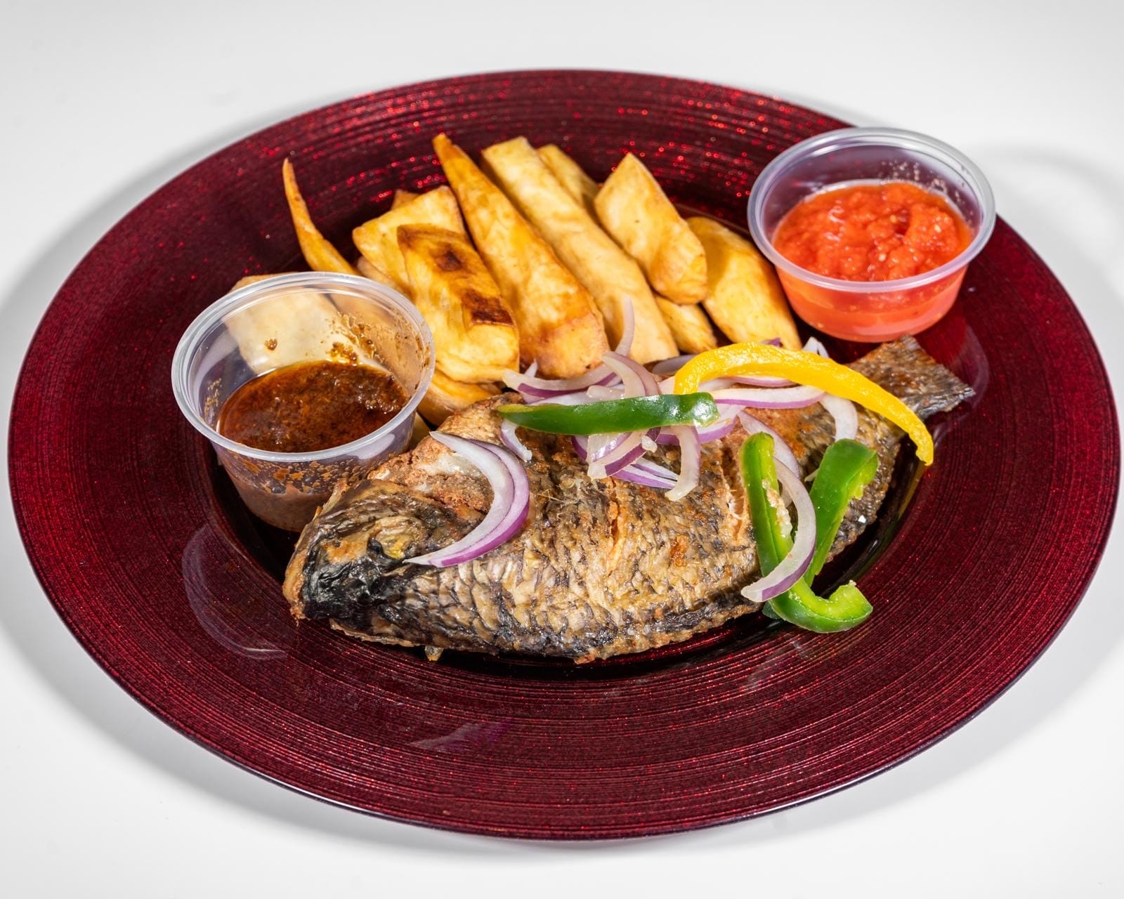 Ghana Jollof-Fried Yam Special with Tilapia, Red Snapper